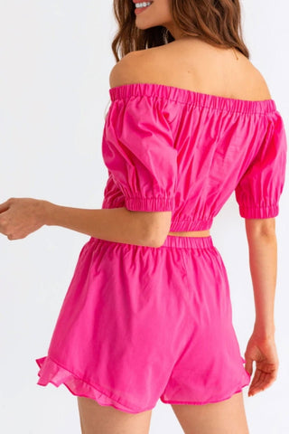 Tasha Apparel Off Shoulder Crop Top and Ruffled Shorts Set - MOD&SOUL - Contemporary Women's Clothing