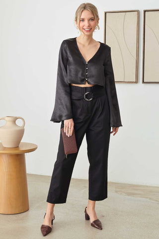 Tasha Apparel Satin Rhinestone Buttons Closure Crop Top - MOD&SOUL - Contemporary Women's Clothing