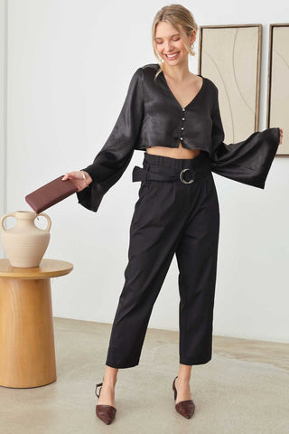 Tasha Apparel Satin Rhinestone Buttons Closure Crop Top - MOD&SOUL - Contemporary Women's Clothing