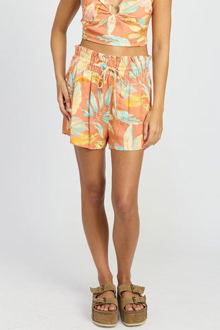 Tropical Smocked Waist Shorts - MOD&SOUL - Contemporary Women's Clothing