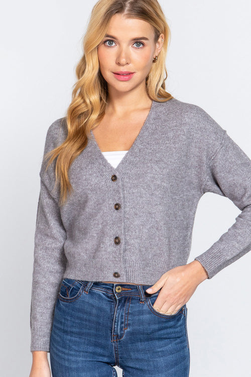 V-Neck Button-Up Long-Sleeve Knit Cardigan