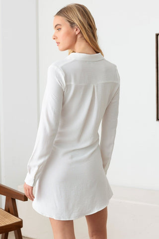 White Tie Waist Long Sleeve Mini Dress - MOD&SOUL - Contemporary Women's Clothing