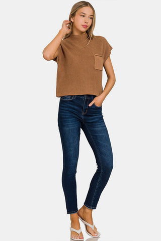 Zenana Mock Neck Short Sleeve Cropped Sweater - MOD&SOUL - Contemporary Women's Clothing