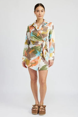 Abstract Print Wrap Mini Dress - FINAL SALE - MOD&SOUL - Contemporary Women's Clothing