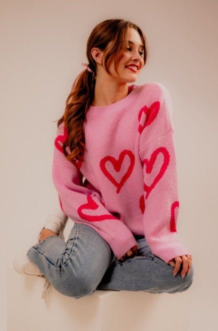Heart Print Sweater  Pink Heart Sweater For Women – MOD&SOUL -  Contemporary Women's Clothing