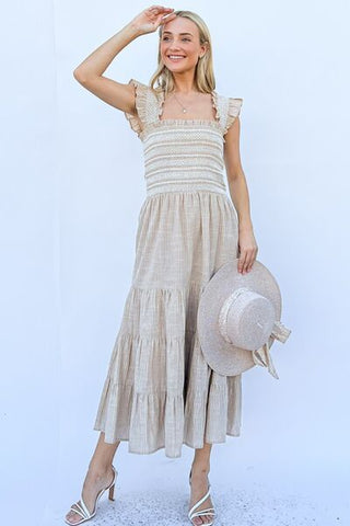 And The Why Linen Striped Ruffle Dress - MOD&SOUL - Contemporary Women's Clothing
