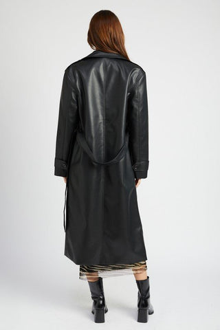 Belted Vegan Leather Coat - Outerwear - Emory Park - MOD&SOUL