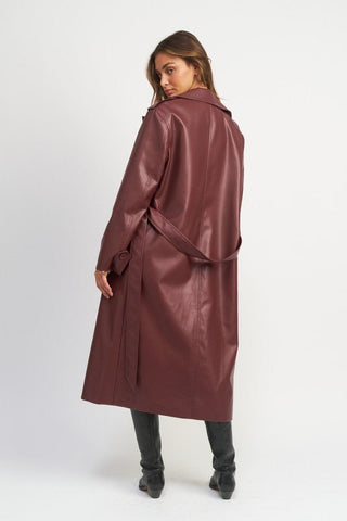 Belted Vegan Leather Coat - Outerwear - Emory Park - MOD&SOUL