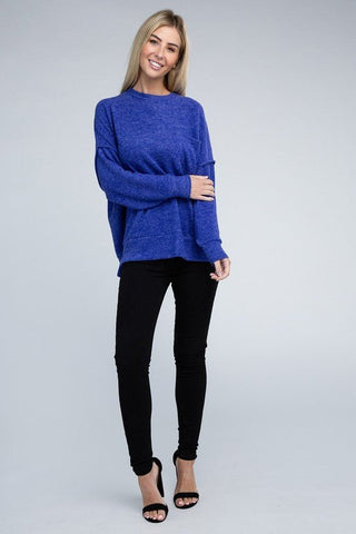 Brushed Melange Drop Shoulder Oversized Sweater -  - ZENANA - MOD&SOUL