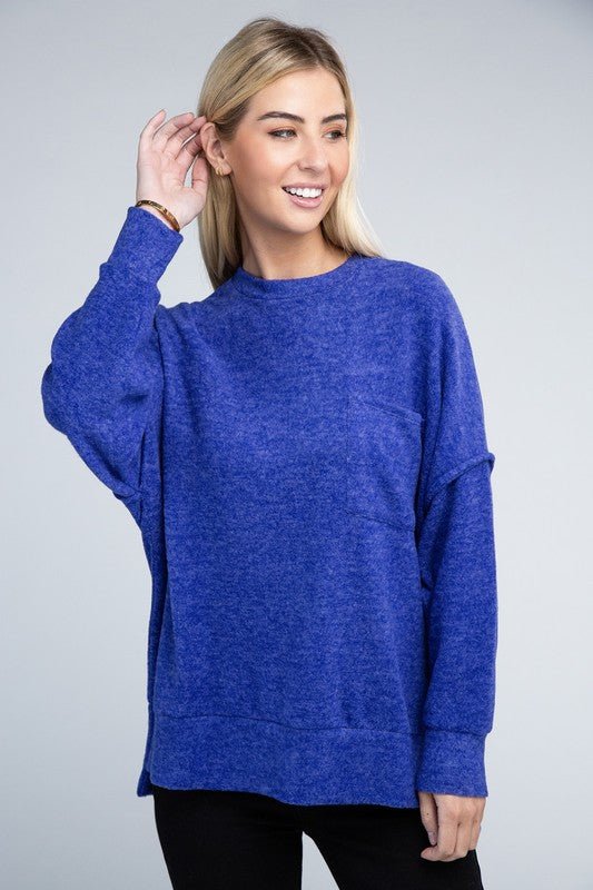 Zenana Clothing Melange Hi-Low Hem Round Neck Sweater – Blueberi Boutique
