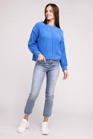 Brushed Melange Hacci Hi-Low Hem Sweater - MOD&SOUL - Contemporary Women's Clothing
