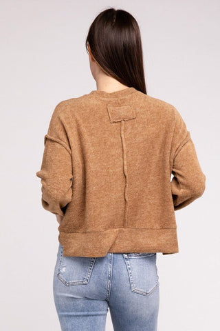Brushed Melange Hacci Hi-Low Hem Sweater - MOD&SOUL - Contemporary Women's Clothing