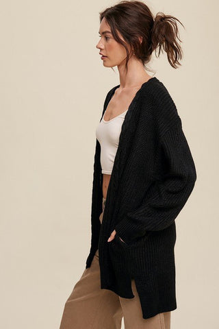 Cable Knit Open Front Long Cardigan -  - Listicle - MOD&SOUL