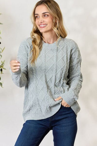 Cable Knit Round Neck Sweater - MOD&SOUL - Contemporary Women's Clothing