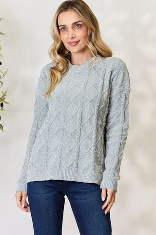 Cable Knit Round Neck Sweater - MOD&SOUL - Contemporary Women's Clothing