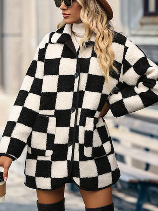 Checkered Sherpa Coat - MOD&SOUL - Contemporary Women's Clothing