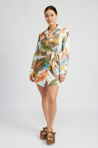 Ciara Abstract Print Wrap Mini Dress - MOD&SOUL - Contemporary Women's Clothing
