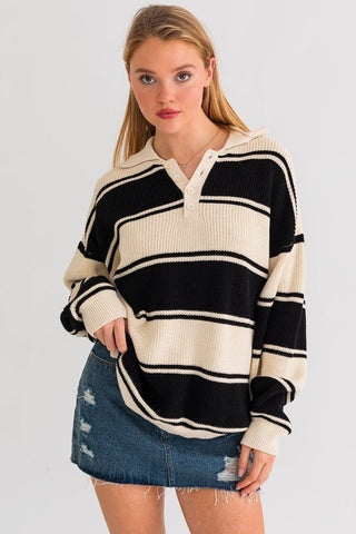 Collared Oversized Sweater Top -  - LE LIS - MOD&SOUL