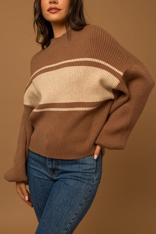 Contrast Striped Mock Neck Sweater -  - Gilli - MOD&SOUL