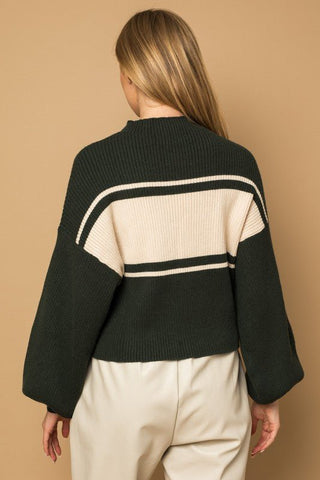 Contrast Striped Mock Neck Sweater -  - Gilli - MOD&SOUL