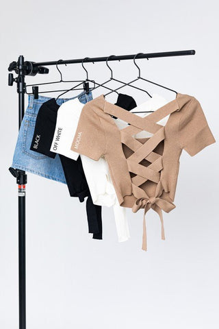 Criss Cross Back Knit Top - Shirts & Tops - LE LIS - MOD&SOUL
