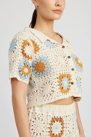 CROCHET CROPPED BUTTON UP TOP - MOD&SOUL - Contemporary Women's Clothing