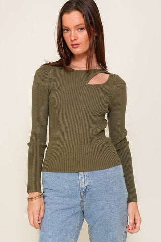 Cut Out Long Sleeve Sweater Top -  - TIMING - MOD&SOUL
