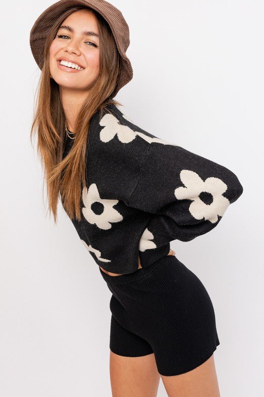 Daisy Print Cropped Sweater, Floral Sweater