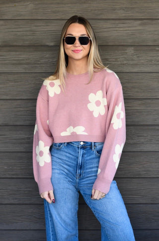Daisy Print Cropped Sweater - MOD&SOUL - Contemporary Women's Clothing
