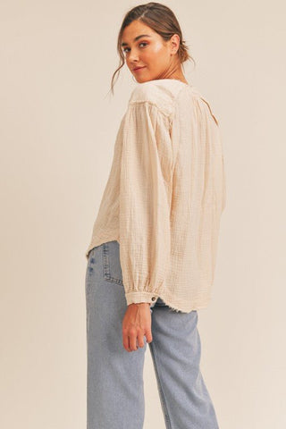 Distressed Button Down Top - Shirts & Tops - Lush Clothing - MOD&SOUL