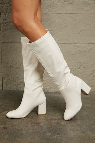 White Block Heel Knee High Boots - Shoes - Trendsi - MOD&SOUL
