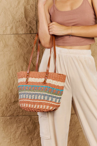 Fame By The Sand Straw Braided Striped Tote Bag -  - Trendsi - MOD&SOUL
