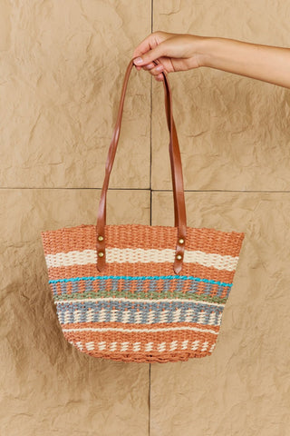 Fame By The Sand Straw Braided Striped Tote Bag -  - Trendsi - MOD&SOUL