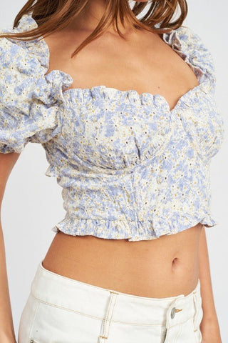 Floral Puff Sleeve Crop Top - Shirts & Tops - Emory Park - MOD&SOUL