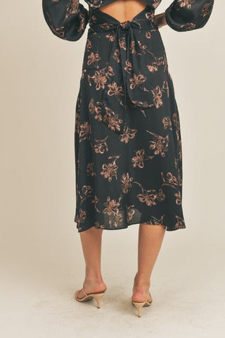 Floral Satin Midi Skirt - MOD&SOUL - Contemporary Women's Clothing