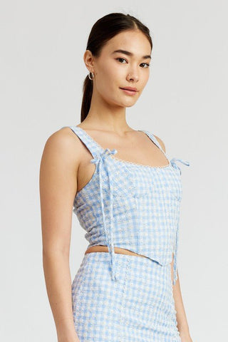 GINGHAM BUSTIER TOP WITH SMOCKED BACK - MOD&SOUL - Contemporary Women's Clothing