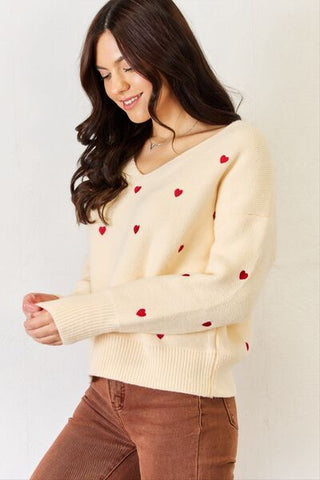Heart Print V-Neck Sweater - MOD&SOUL - Contemporary Women's Clothing