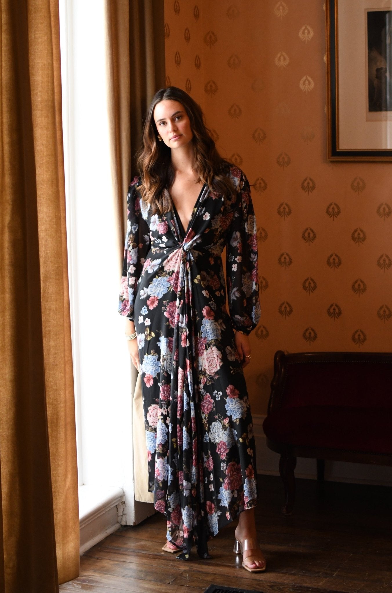 Olive Paisley Plunging Maxi Dress Wedding Guest Dress Cute