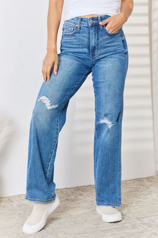 High Waist Distressed Straight-Leg Jeans - MOD&SOUL - Contemporary Women's Clothing