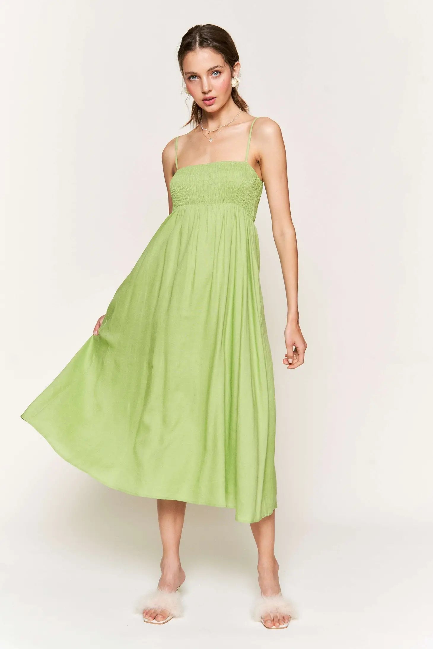 casual green midi dress Elegant Deep Green Midi dress, Flattering A-Line Fit dress, Handcrafted Womens dress, Summer Weddings & Brunches dress, Xiaolizi 5830#