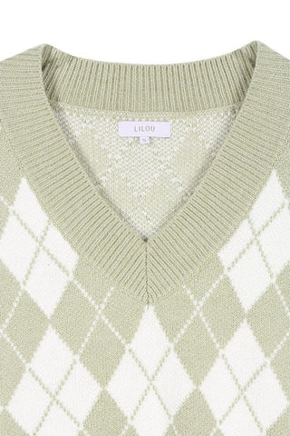 Knitted Argyle Sweater Vest -  - Lilou - MOD&SOUL