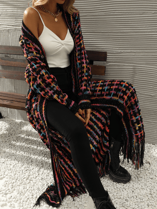 Knitted Fringed Long Cardigan Duster HFLHHS5DCL - MOD&SOUL - Contemporary Women's Clothing