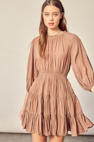 Latte Long Sleeve Tiered Mini Dress - Dress - Mustard Seed - MOD&SOUL
