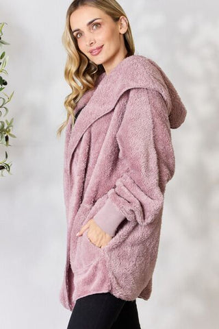Lilac Faux Fur Open Front Hooded Jacket - MOD&SOUL - Contemporary Women's Clothing