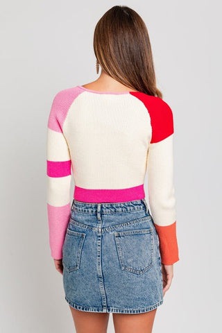 Long Sleeve Color Block Stripe Knit Top - MOD&SOUL - Contemporary Women's Clothing