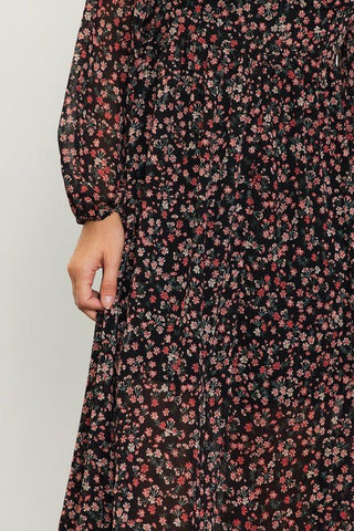 Long Sleeve Floral Print Midi Dress - MOD&SOUL - Contemporary Women's Clothing