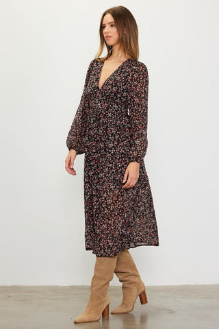 Long Sleeve Floral Print Midi Dress - MOD&SOUL - Contemporary Women's Clothing