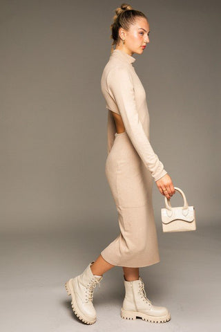Long Sleeve Mock Neck Midi Dress - MOD&SOUL - Contemporary Women's Clothing