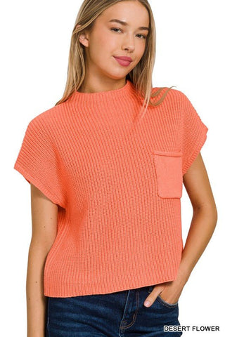 Mock Neck Short Sleeve Cropped Sweater - MOD&SOUL - Contemporary Women's Clothing