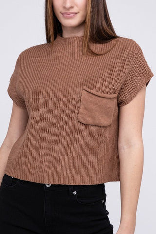 Mock Neck Short Sleeve Cropped Sweater - MOD&SOUL - Contemporary Women's Clothing